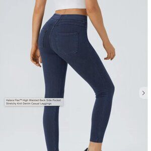 HalaraMagic High Waisted Stretchy Knit Washed Denim Leggings (7/8 length)